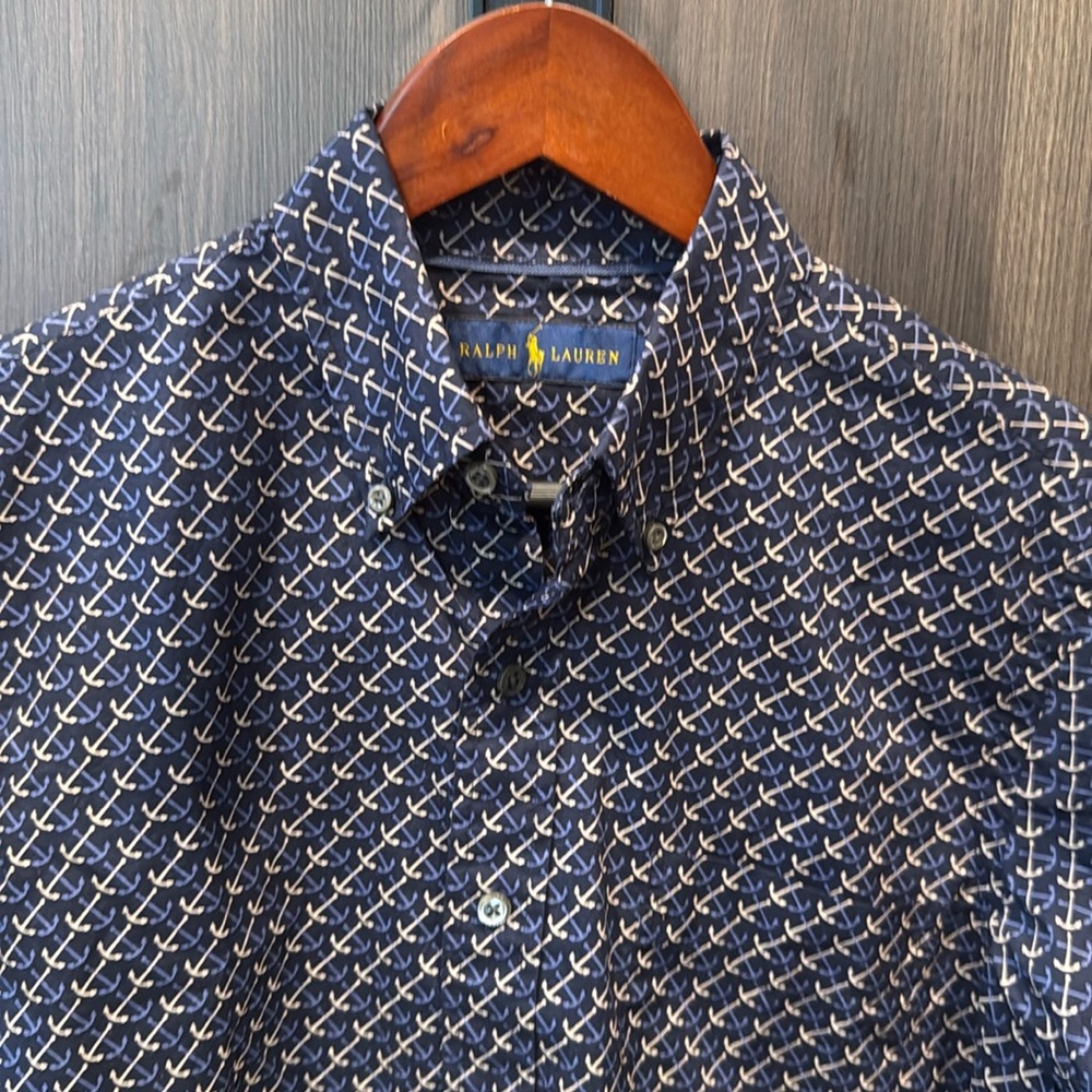 Ralph Lauren Blue Casual Button Down Shirt with Geometric Pattern - Picture 6 of 8